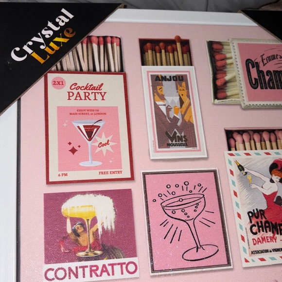 Crystal Luxe Pink Champagne & Cocktail Matchbox Wall Art NWT - Picture 8 of 11